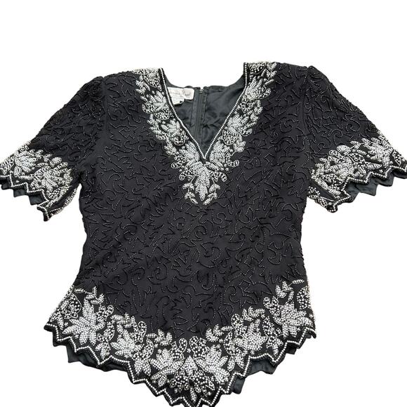 Vintage Black Beaded and Pearl Party Blouse by Laurence Kazar / M - Picture 1 of 4